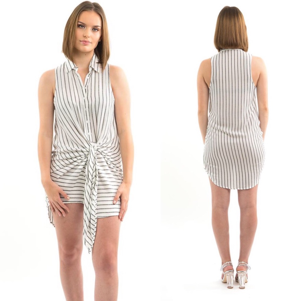 Striped Sleeveless Shirt Dress